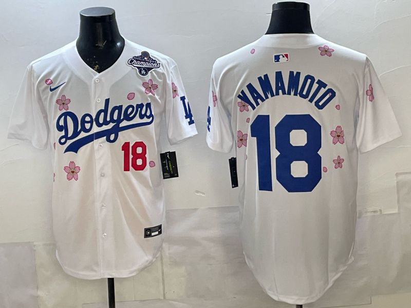 Men Los Angeles Dodgers #18 Yamamoto White Sakura Edition 2026 Nike MLB Jersey 009->los angeles dodgers->MLB Jersey